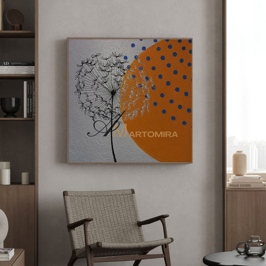 "Abstract Art Paintings | Abstract Painting Floral | Dandelion Painting | Grey Abstract Wall Art " #MF081