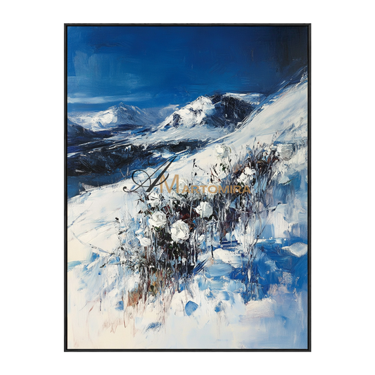 Acrylic Flower Painting | Snow Mountain Painting | Mountain Wall Art | Abstract Floral Wall Art #CF111