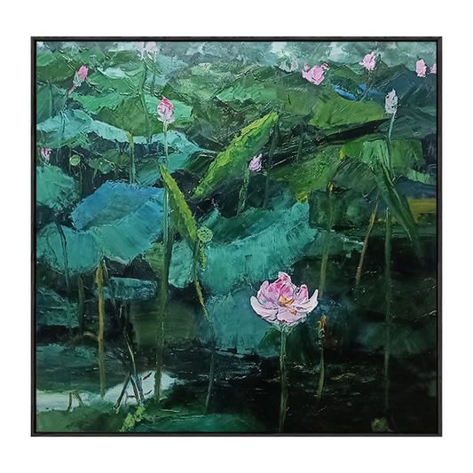 Floral Wall Art | Lotus Flower Painting | Green Flower Wall Art | Floral Wall Art For Living Room MF128