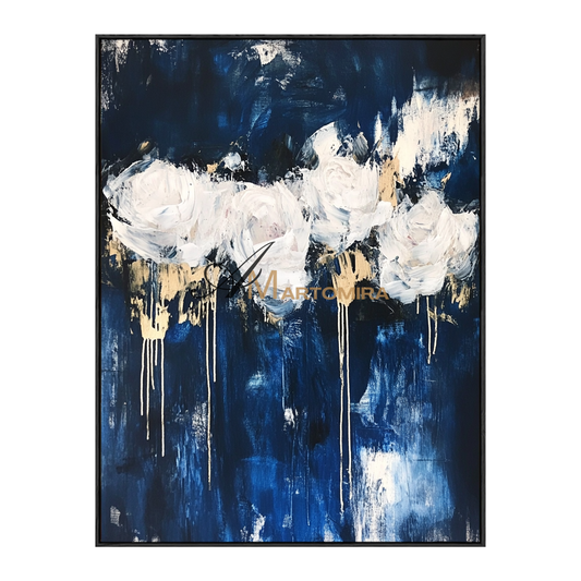 Flower Wall Art | Flower Abstract Painting | Black And White Wall Art | Abstract Painting For Living Room #CF114