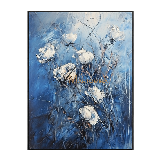 Abstract Floral Painting | Blue Floral Canvas Wall Art | Decorative Wall Art | Modern Wall Decor Art #CF107