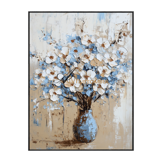 Flower Canvas Painting | Textured Wall Art | Bedroom Wall Art | Blue Floral Canvas Wall Art #CF118