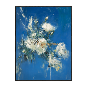 Abstract Flower Paintings | White Rose Wall Art | Blue Floral Wall Art | Canvas Wall Decor #CF104