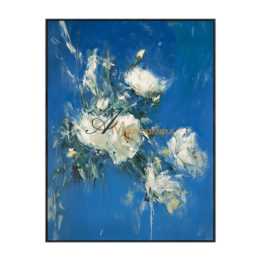 Abstract Flower Paintings | White Rose Wall Art | Blue Floral Wall Art | Canvas Wall Decor #CF104