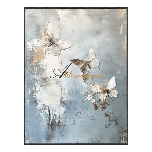 Butterfly Wall Art | Modern Abstract Wall Art | Blue And Gold Wall Art | Textured Canvas Art #CA089
