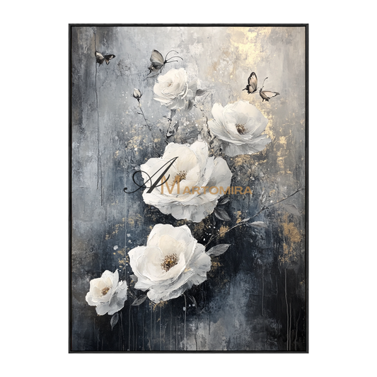 Flower Wall Art | White Rose Wall Art | Large Black And White Wall Art | Contemporary Wall Decor #CF115
