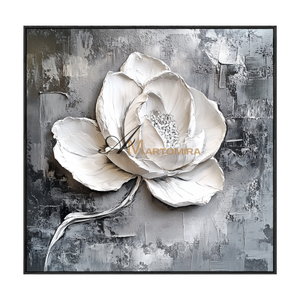 Abstract Floral Painting | Floral Canvas Wall Decor | White Textured Wall Art | Abstract Textured Wall Art #CF109