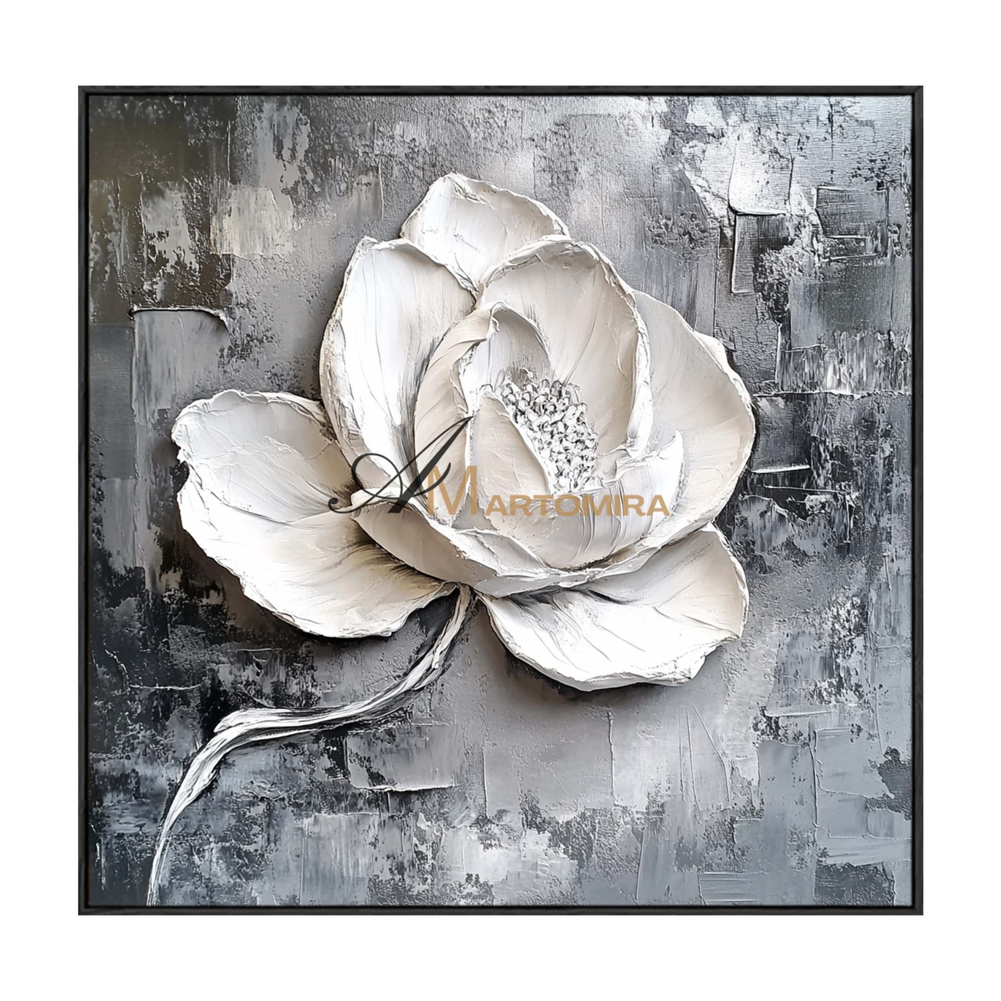 Abstract Floral Painting | Floral Canvas Wall Decor | White Textured Wall Art | Abstract Textured Wall Art #CF109