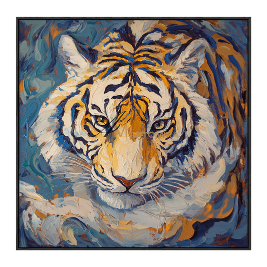 Tiger Painting | Animal Canvas Wall Art | Tiger Portrait | Blue And Gold Wall Art | Acrylic Wall Art #CA088