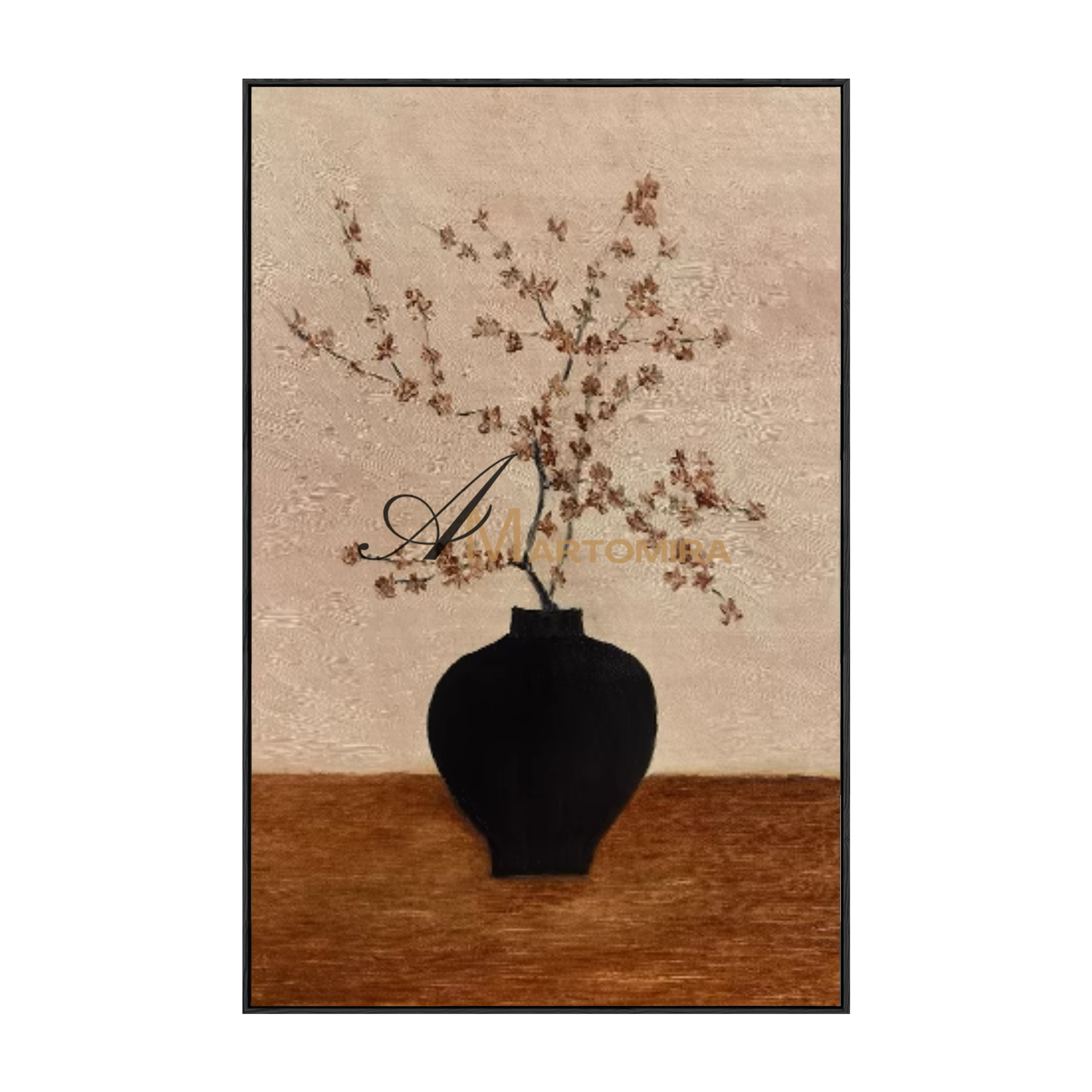 Abstract Flower Paintings | Flower Vase Painting | Black And Brown Wall Art | Oil Painting #MF089