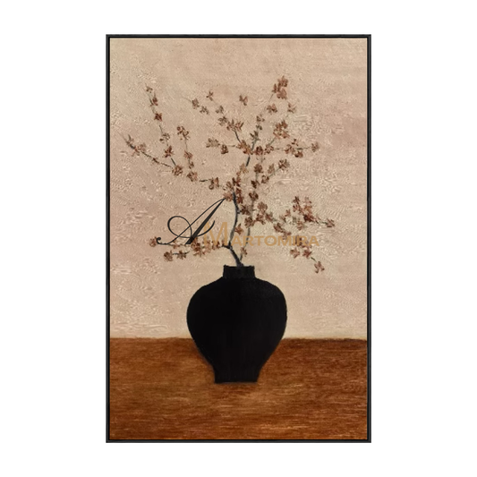 Abstract Flower Paintings | Flower Vase Painting | Black And Brown Wall Art | Oil Painting #MF089