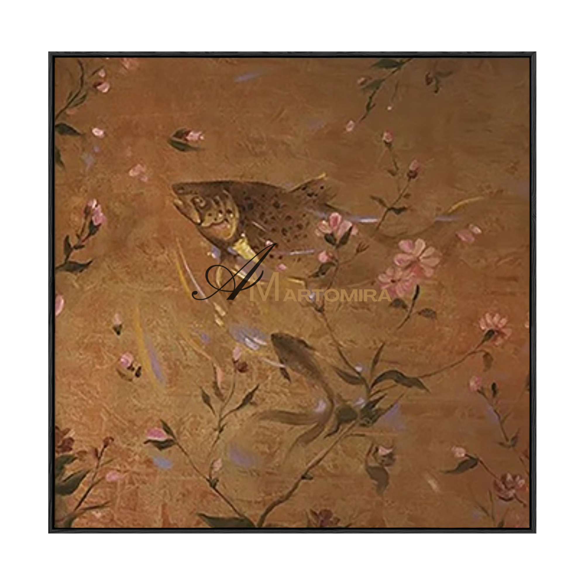 Wandbild mit Fischen | Koi-Fisch-Gemälde | Leinwandbild | Braunes Wandbild #MF092