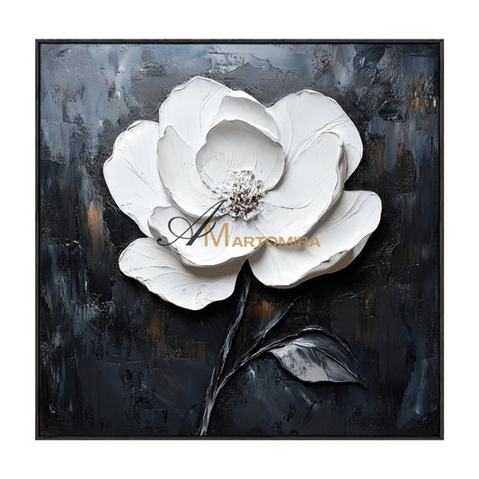 Floral Wall Art | White Textured Wall Art | Large Black And White Wall Art | Abstract Textured Wall Art #CF116