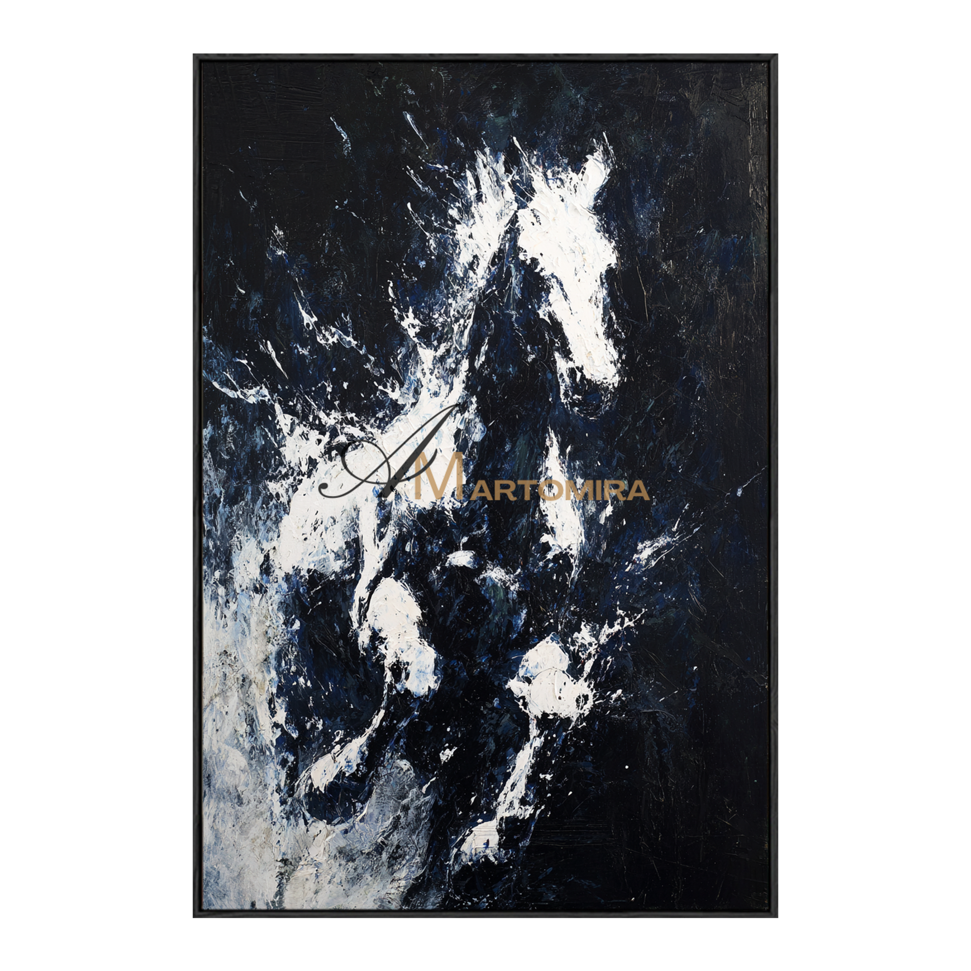 Horse Paintings On Canvas | Large Animal Canvas Wall Art | Black And White Canvas Art | Abstract Painting #CA090