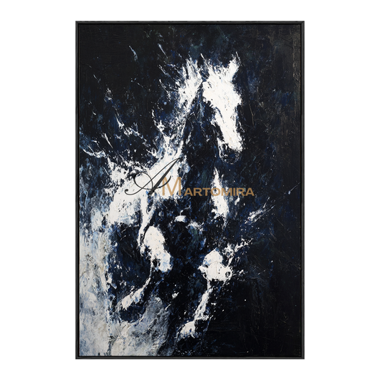 Horse Paintings On Canvas | Large Animal Canvas Wall Art | Black And White Canvas Art | Abstract Painting #CA090