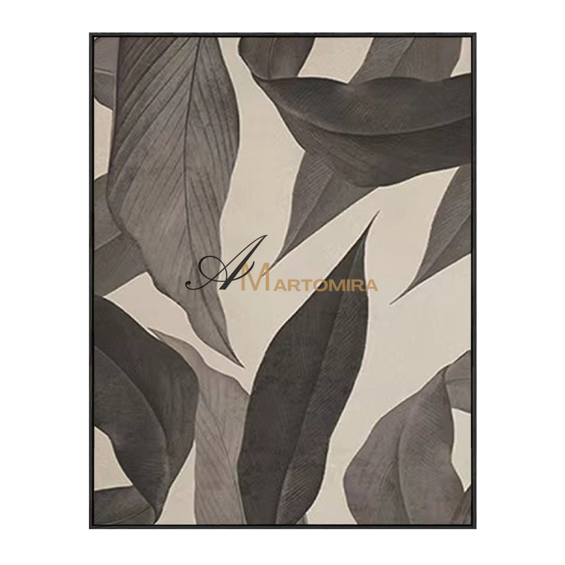 Leaf Painting | Large Abstract Wall Art | Beige And Gray Wall Art | Acrylic Paint #MF103