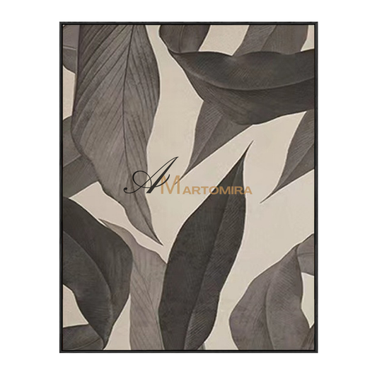 Leaf Painting | Large Abstract Wall Art | Beige And Gray Wall Art | Acrylic Paint #MF103