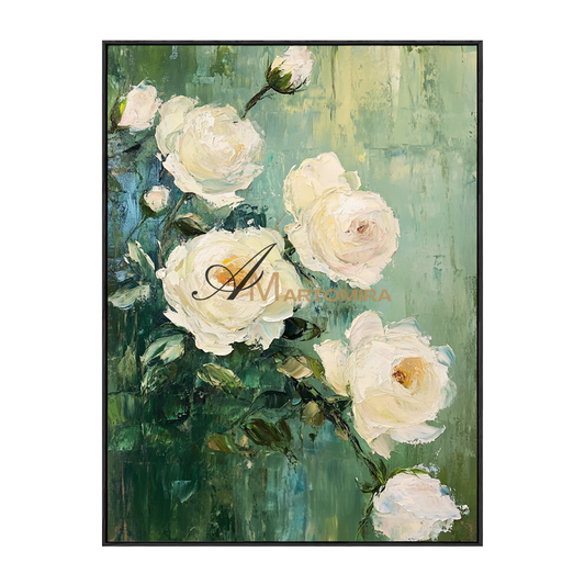 Flower Canvas Painting | Rose Canvas Wall Art | Green Wall Art | Floral Wall Art For Living Room #CF106