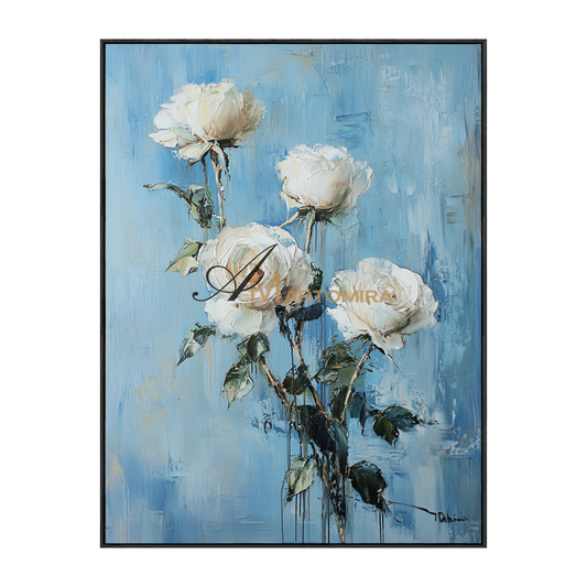 Floral Painting Acrylic | Blue Floral Wall Art | Black And White Floral Wall Art | Canvas Wall Art #CF108
