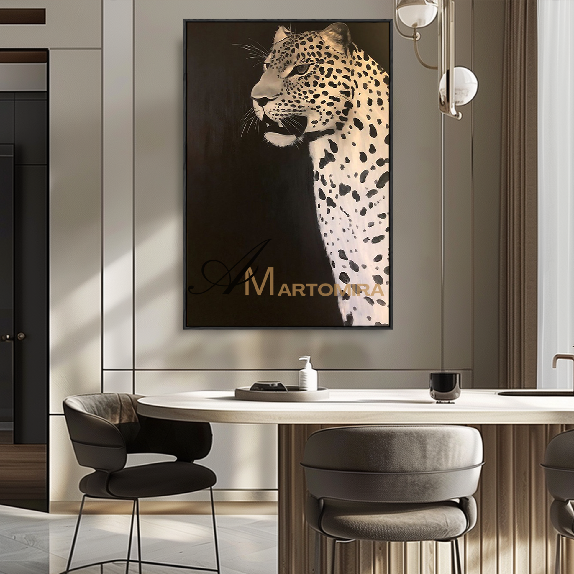 animal paintings | painting of a leopard | gold acrylic paint | large animal canvas wall art #MF146