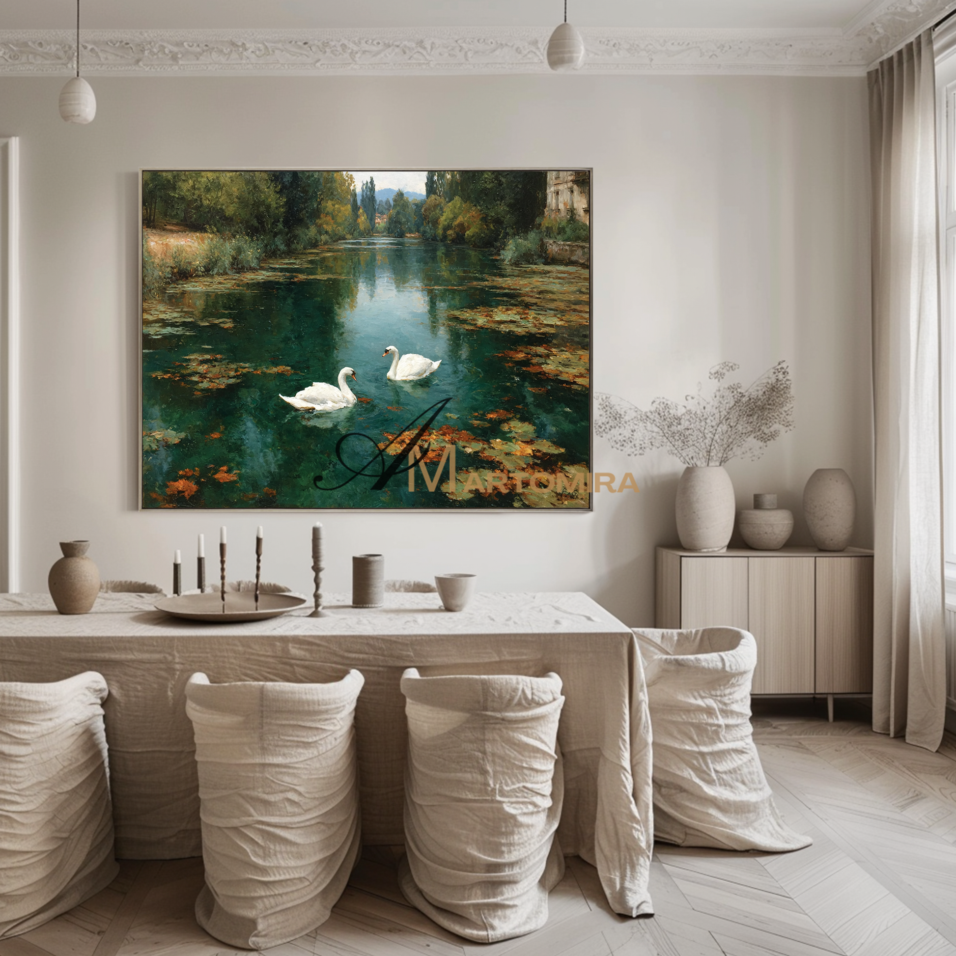 Landscape Art | Lake Wall Art | Green Landscape Painting | Landscape Oil On Canvas  #CL097