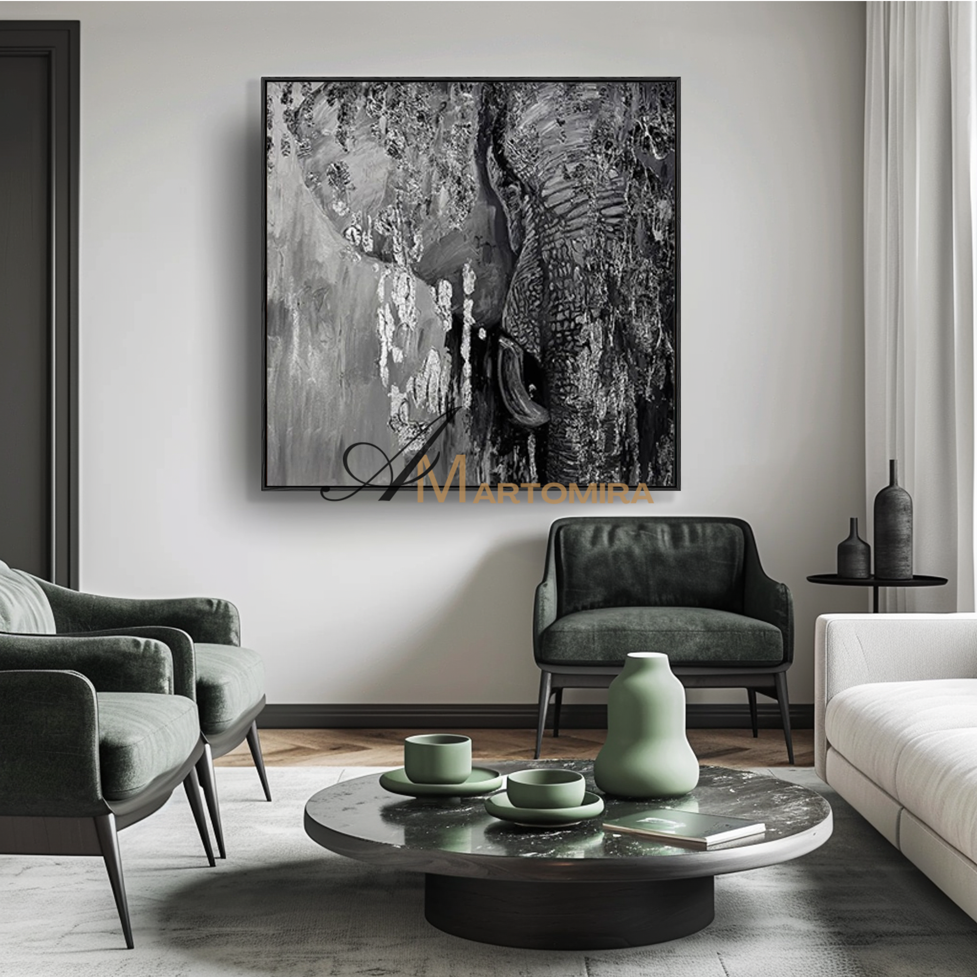 Animal Paintings | Abstract Elephant Painting | Black And White Large Wall Art #MF082