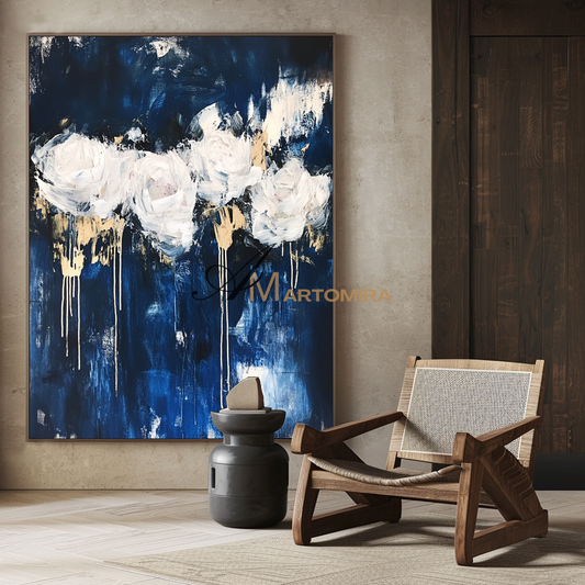 Flower Wall Art | Flower Abstract Painting | Black And White Wall Art | Abstract Painting For Living Room #CF114