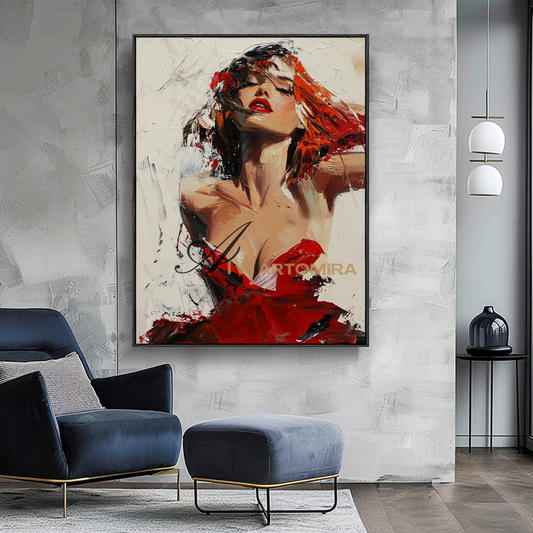 Women Painting | Woman Red Dress Painting | Feminine Wall Art For Bedroom | Canvas Painting Wall Decor #AP132
