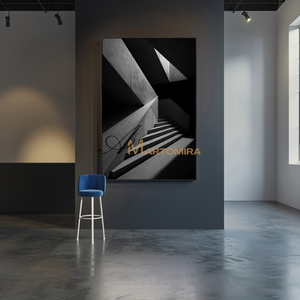 Staircase Painting | Black And White Wall Art | Large Painting For Living Room | Contemporary Wall Decor #MF118