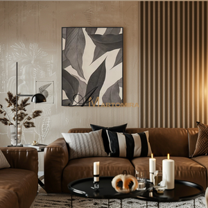 Leaf Painting | Large Abstract Wall Art | Beige And Gray Wall Art | Acrylic Paint #MF103