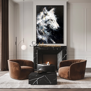 Animal Wall Art | Painting Of A Wolf | Black And White Canvas Art | Modern Wall Decor Art #CA086