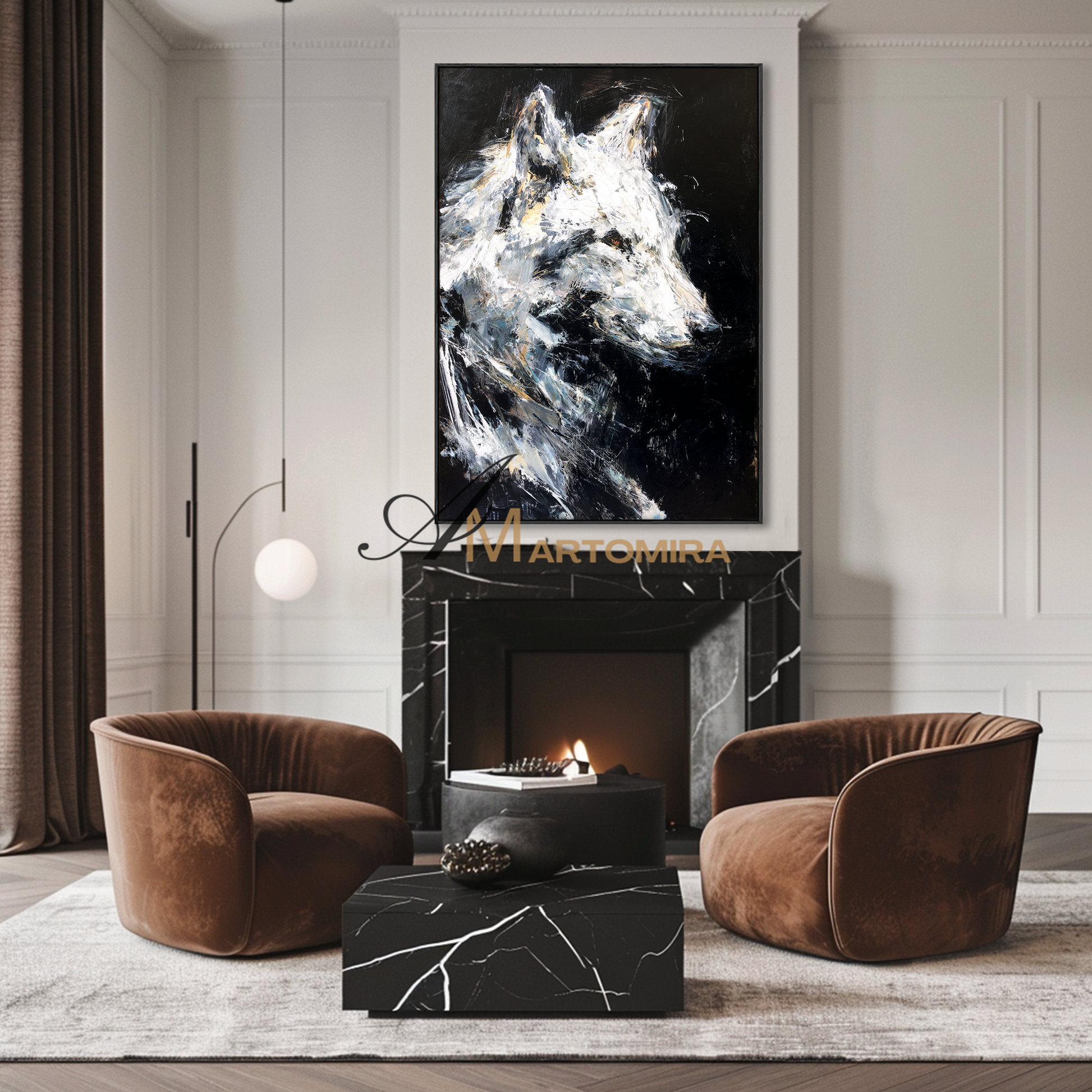 Animal Wall Art | Painting Of A Wolf | Black And White Canvas Art | Modern Wall Decor Art #CA086