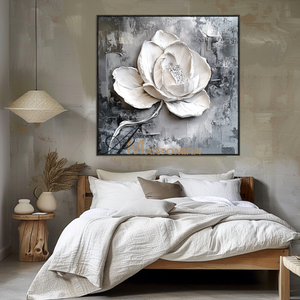 Abstract Floral Painting | Floral Canvas Wall Decor | White Textured Wall Art | Abstract Textured Wall Art #CF109