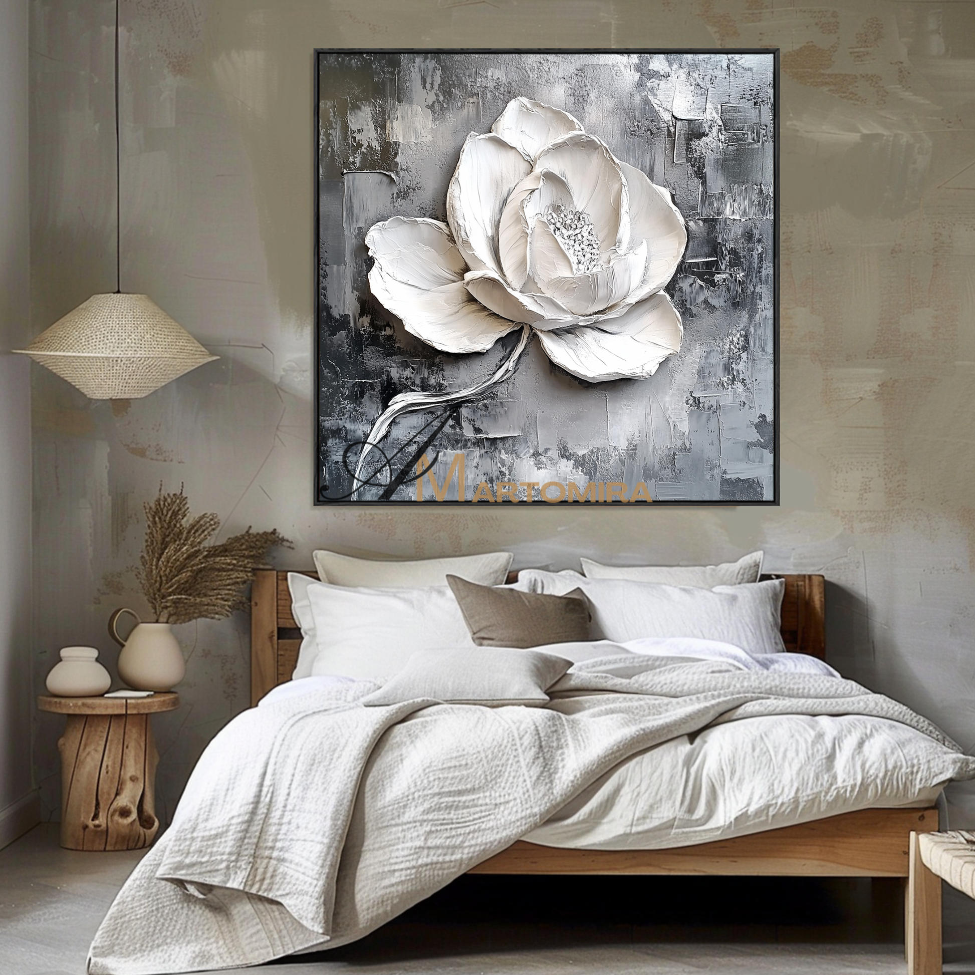 Abstract Floral Painting | Floral Canvas Wall Decor | White Textured Wall Art | Abstract Textured Wall Art #CF109