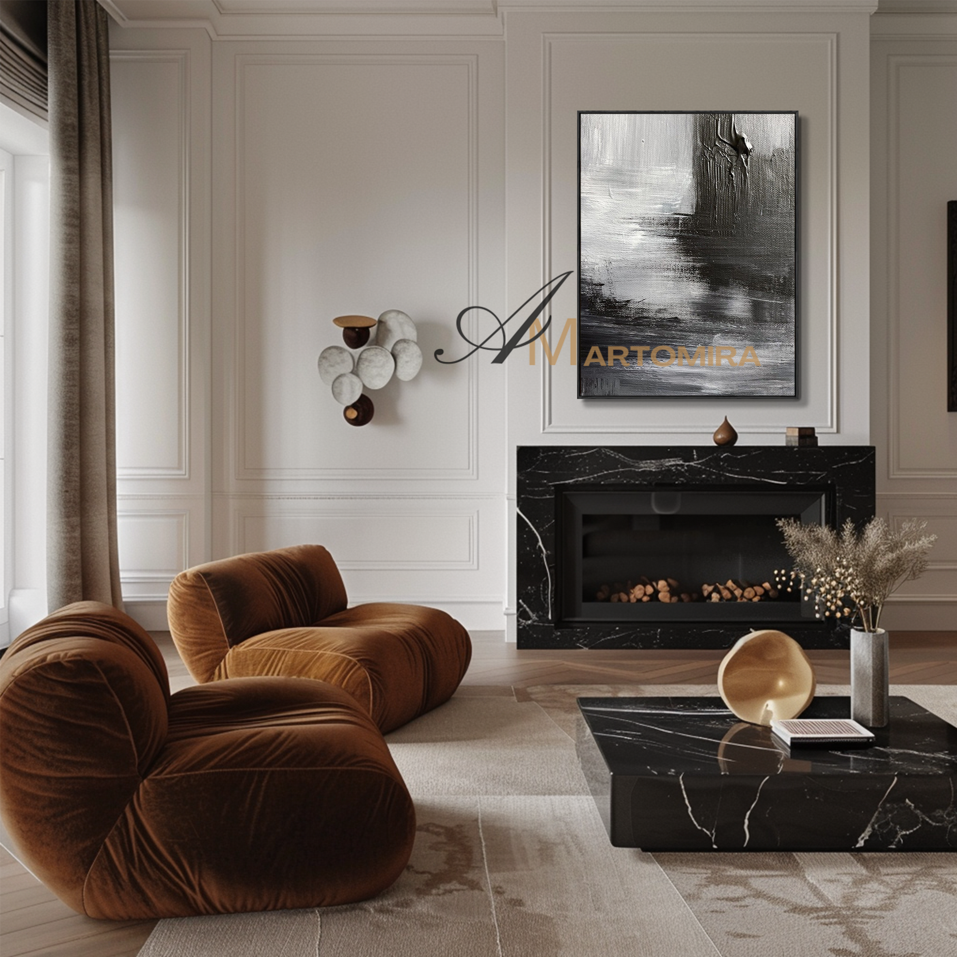Large Abstract Wall Art | Contemporary Living Room Wall Decor | Black And White Canvas Art  #MF145
