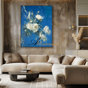 Abstract Flower Paintings | White Rose Wall Art | Blue Floral Wall Art | Canvas Wall Decor #CF104