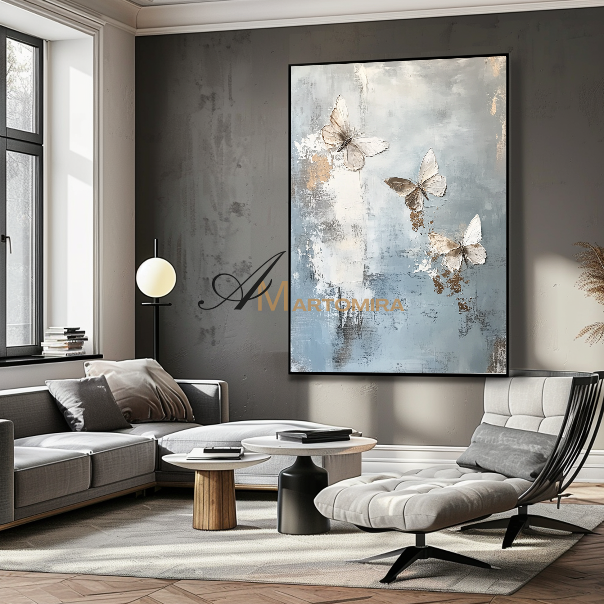 Butterfly Wall Art | Modern Abstract Wall Art | Blue And Gold Wall Art | Textured Canvas Art #CA089