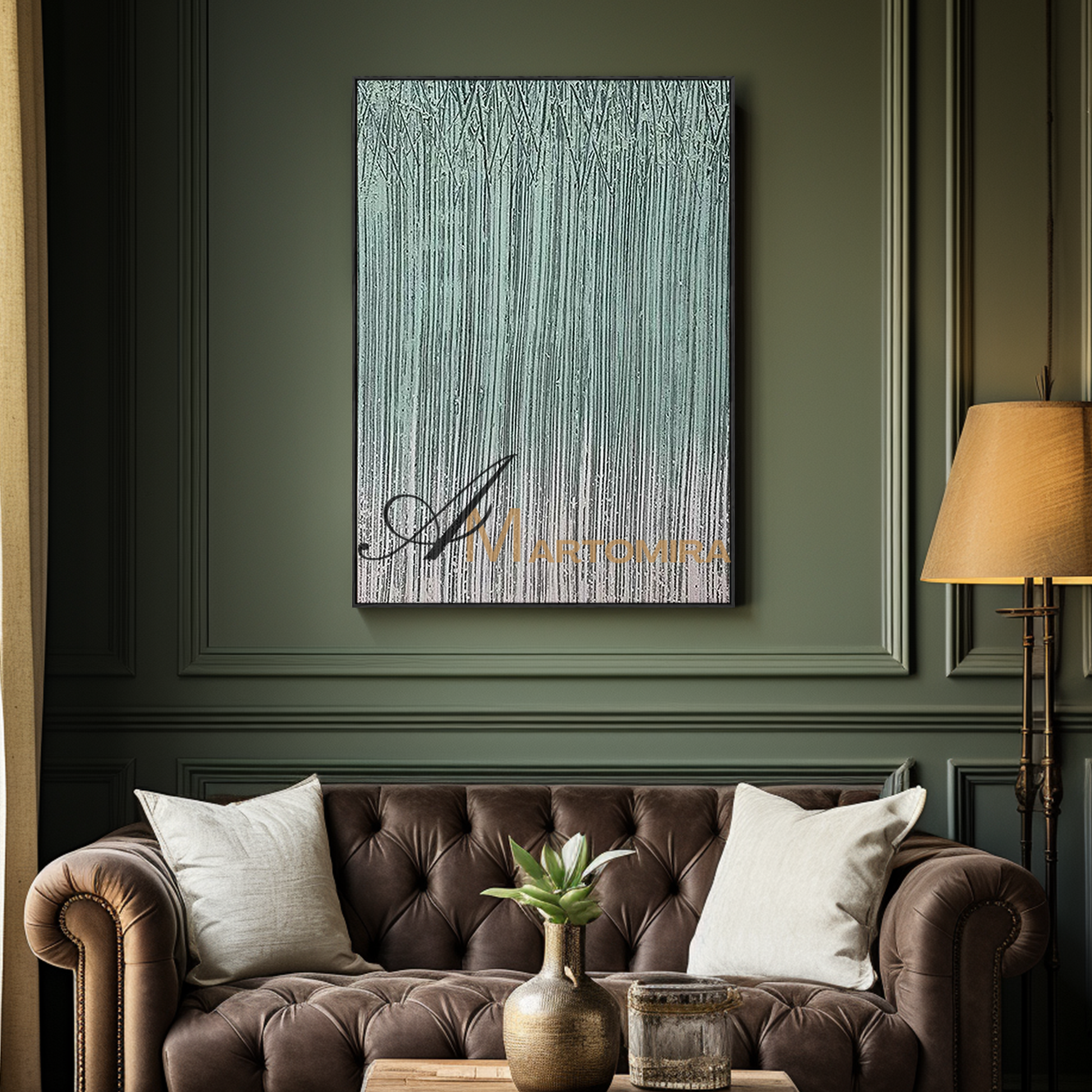 Abstract Wall Art | Bamboo Wall Art | Green And Blue Abstract Painting | Wall Decorations #MF134