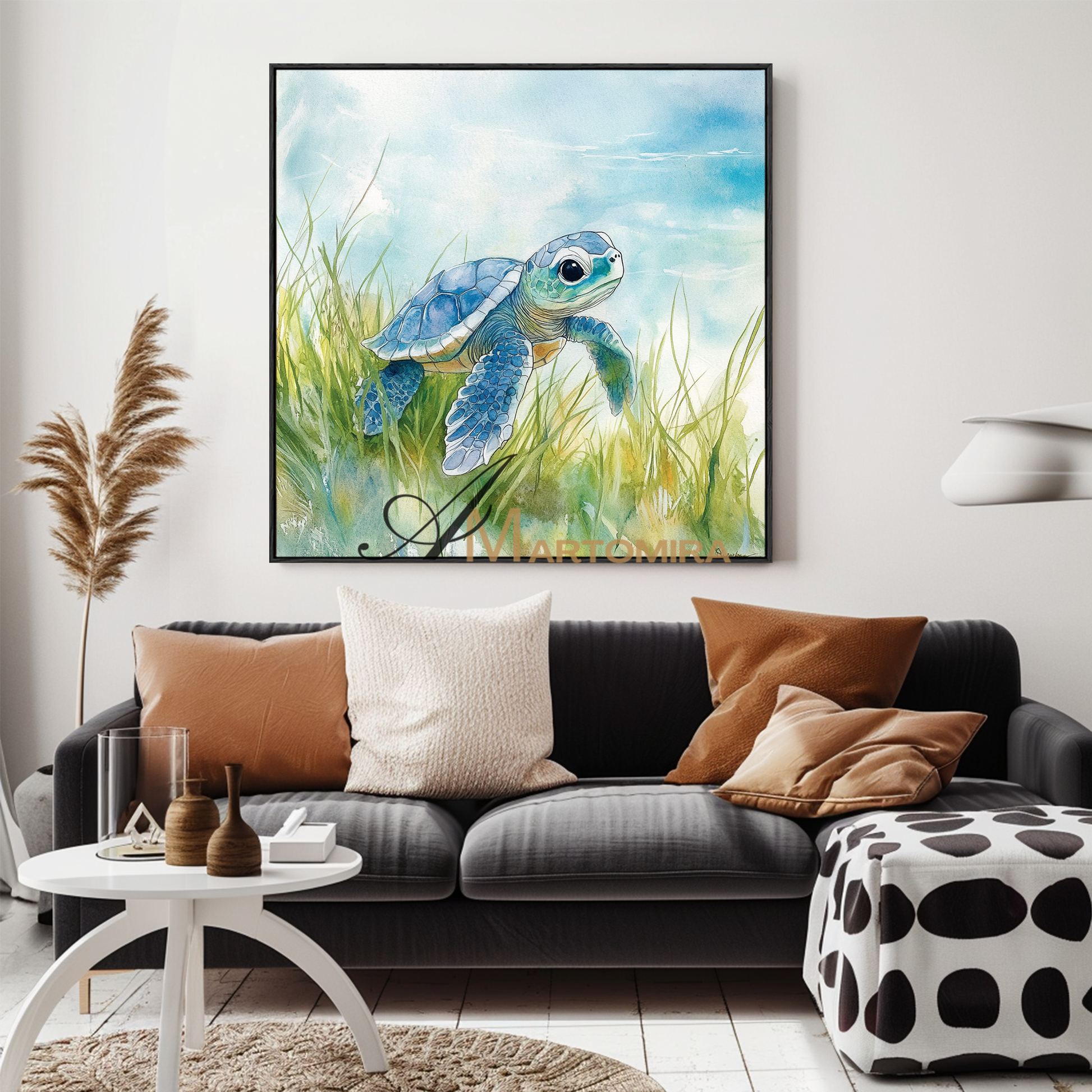 Sea Turtle Painting | Sea Turtle Watercolor Painting | Black And White Paintings | Paintings For Living Room #CA091