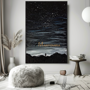 Black Art Wall Art | Large Landscape Wall Art | Starry Sky Painting | Large Canvas Wall Art #MF120