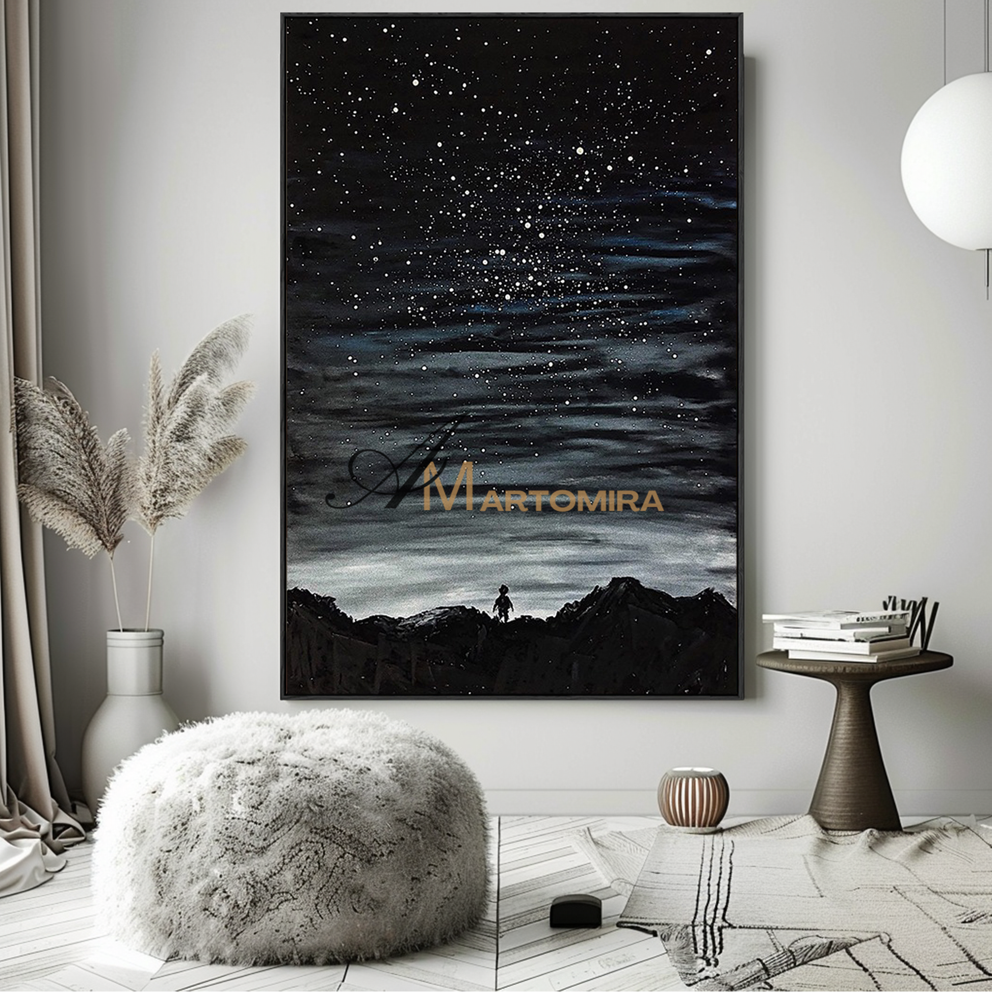 Black Art Wall Art | Large Landscape Wall Art | Starry Sky Painting | Large Canvas Wall Art #MF120