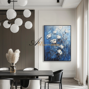 Abstract Floral Painting | Blue Floral Canvas Wall Art | Decorative Wall Art | Modern Wall Decor Art #CF107