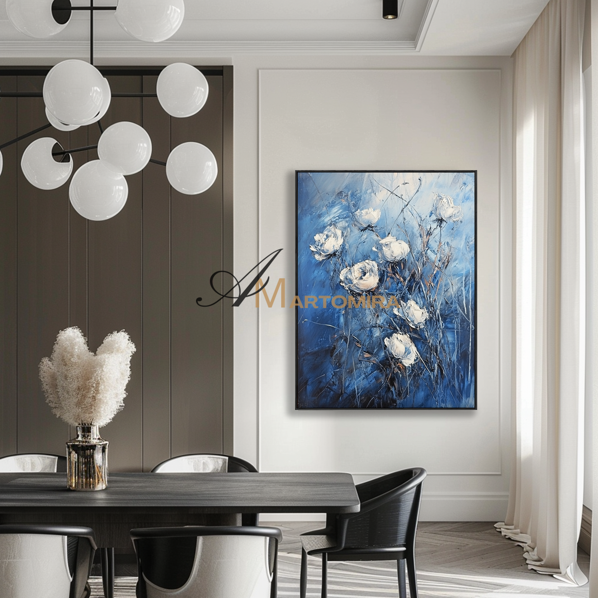 Abstract Floral Painting | Blue Floral Canvas Wall Art | Decorative Wall Art | Modern Wall Decor Art #CF107