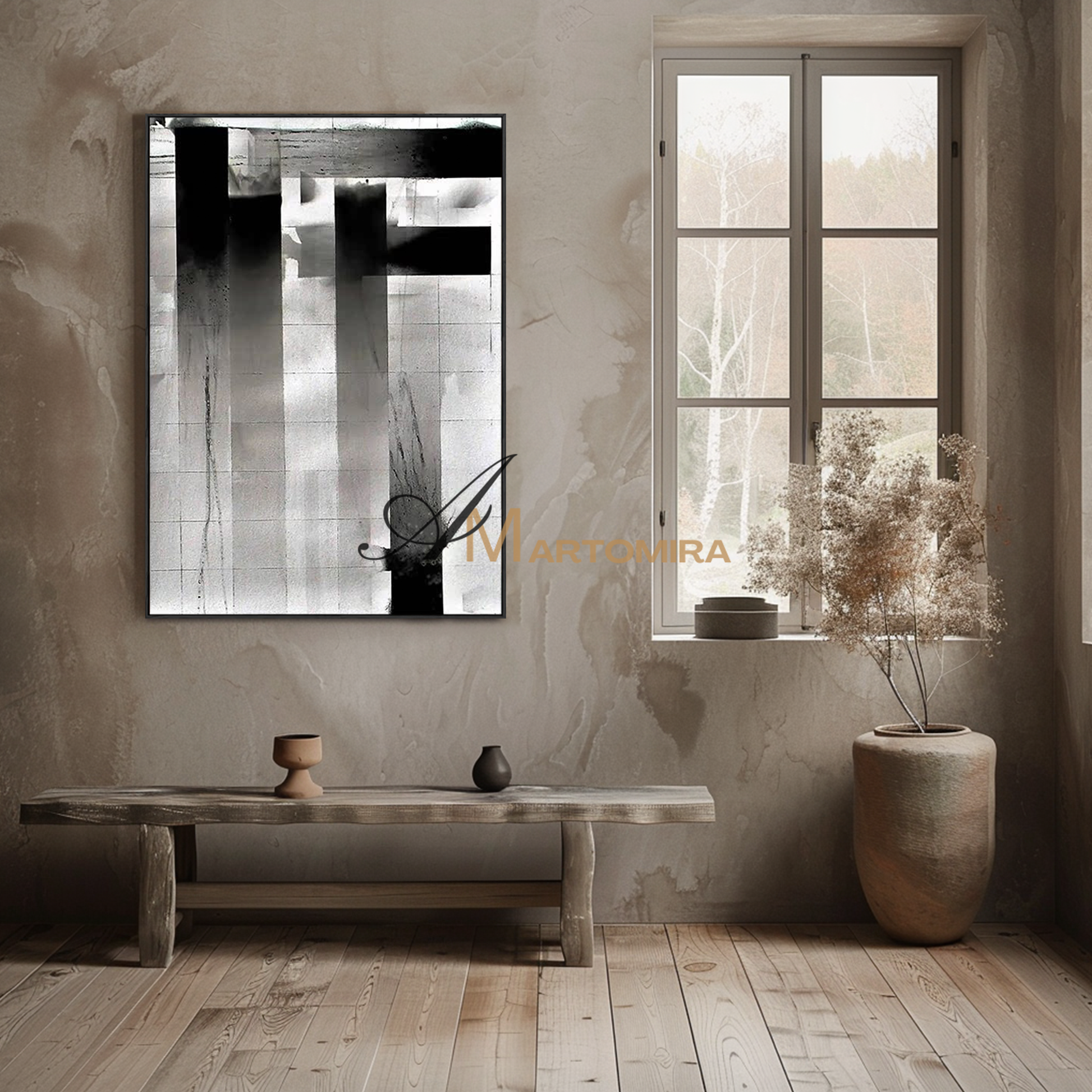 Large Abstract Wall Art | Black And White Abstract Wall Art | Minimalist Canvas Wall Art #MF124