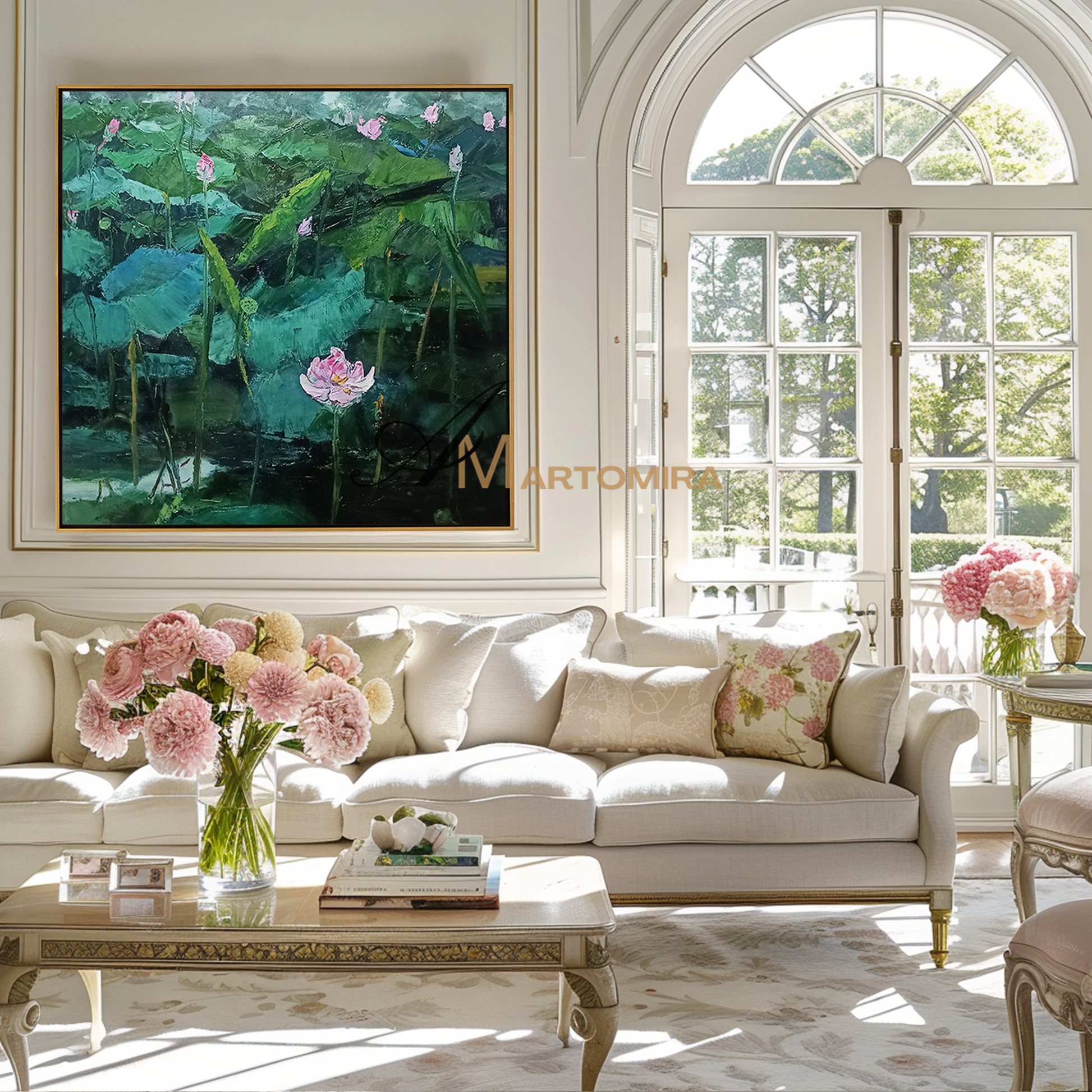 Floral Wall Art | Lotus Flower Painting | Green Flower Wall Art | Floral Wall Art For Living Room MF128