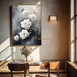 Flower Wall Art | White Rose Wall Art | Large Black And White Wall Art | Contemporary Wall Decor #CF115