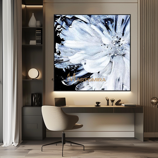 Abstract Painting Floral | White Flower Painting | Large Floral Canvas Wall Art #MF104
