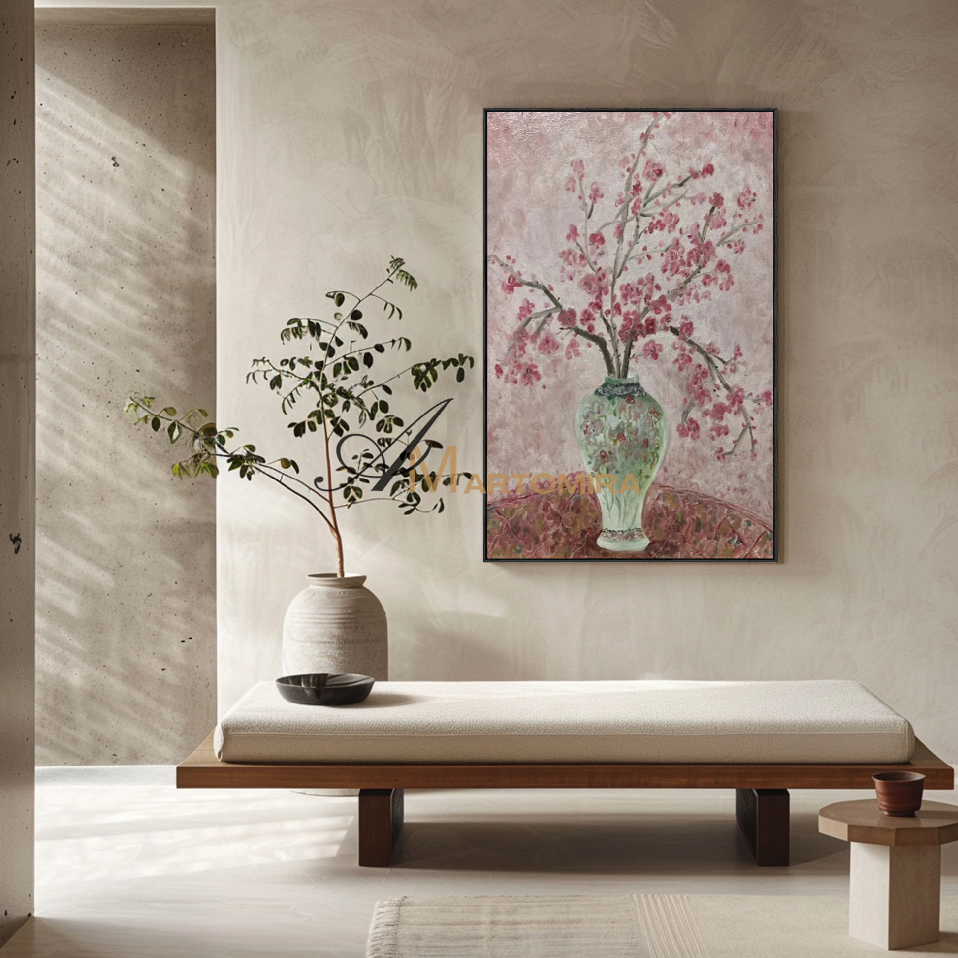 Abstract Floral Painting | Flowers In A Vase Painting | Pink Flower Painting | Canvas Wall Art #MF093