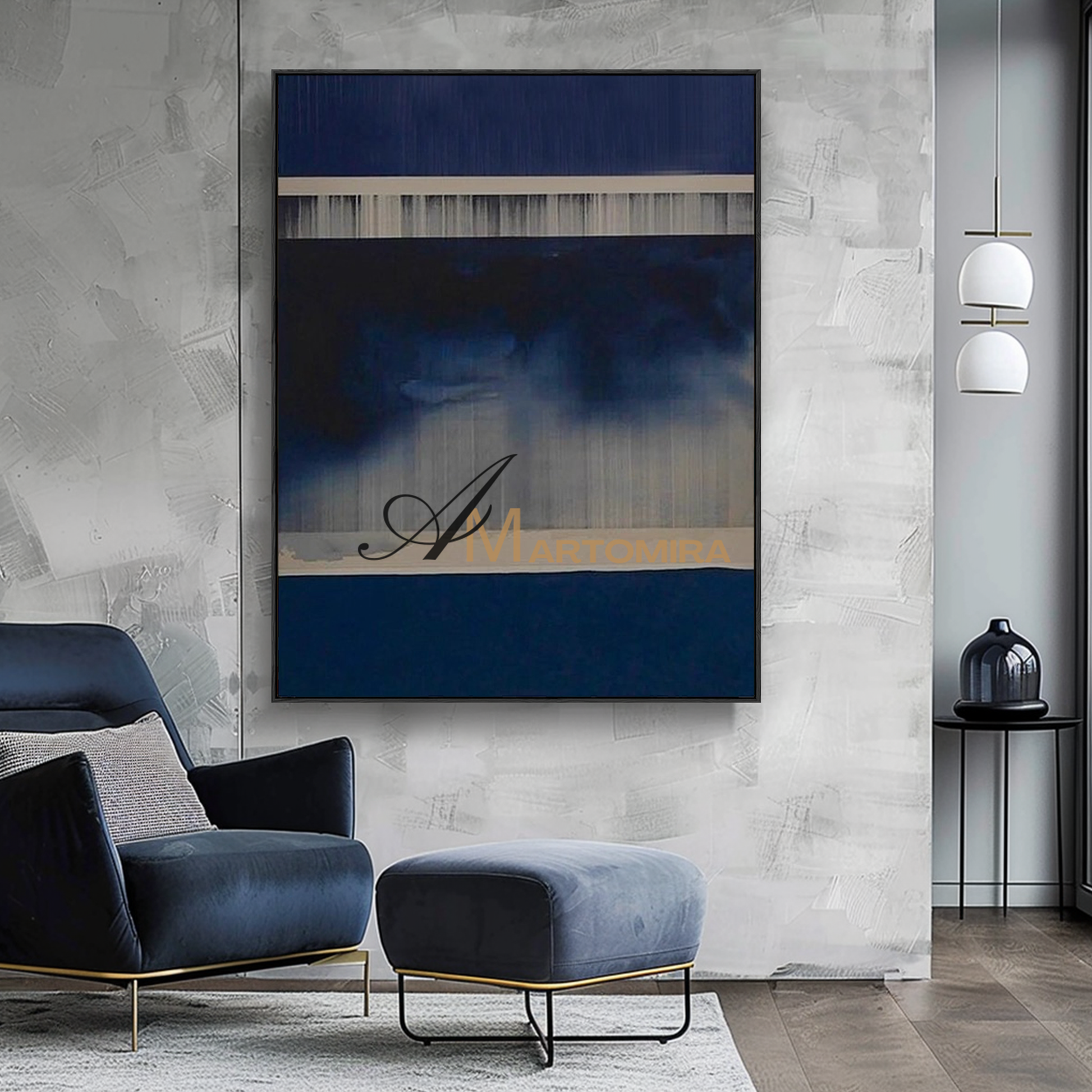 Abstract Wall Art | Abstract Minimalist Art | Black And Blue Abstract Painting | Canvas Paint #MF099