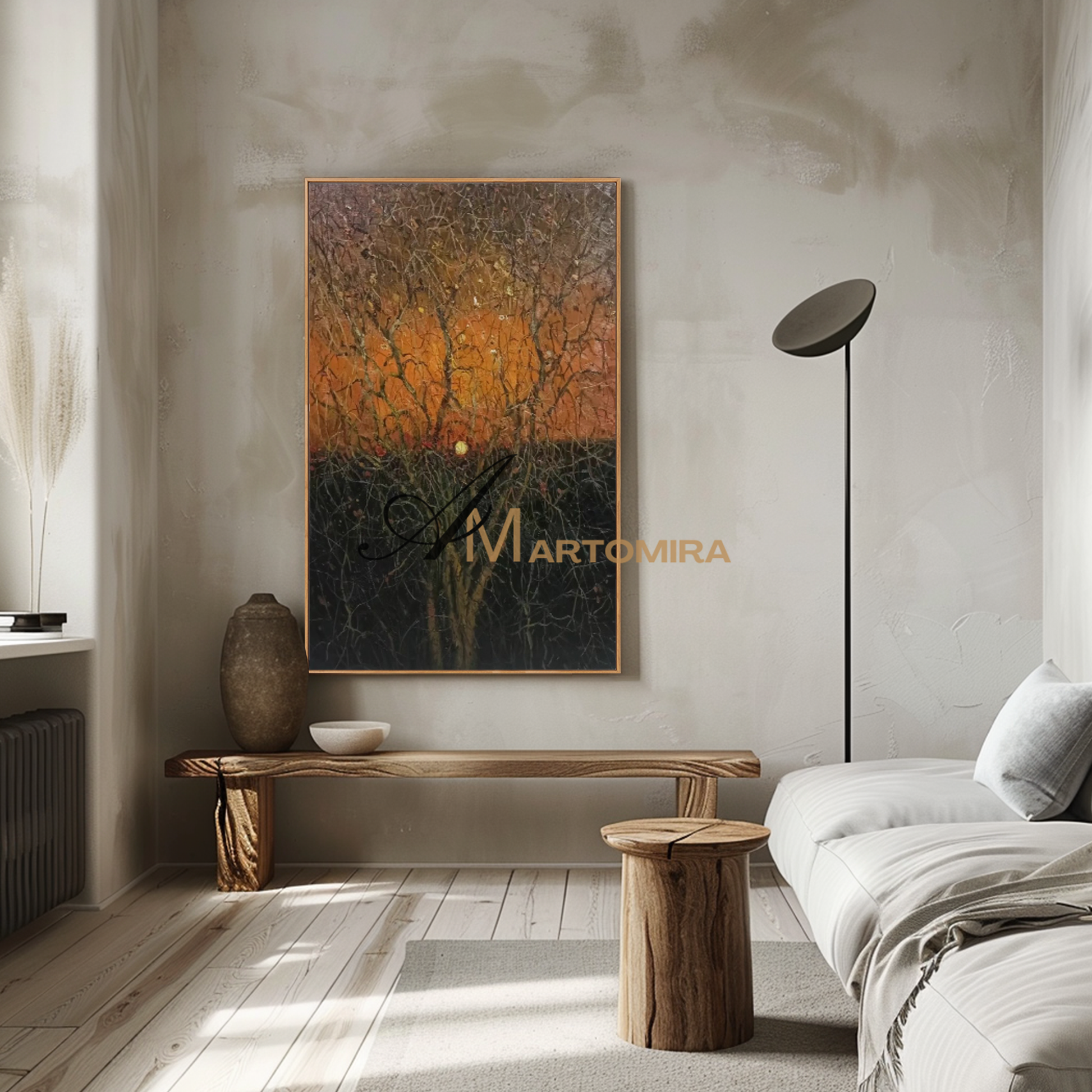 Abstract Landscape Art | Painting The Tree | Sunset Wall Art | Black And Brown Wall Art #MF090